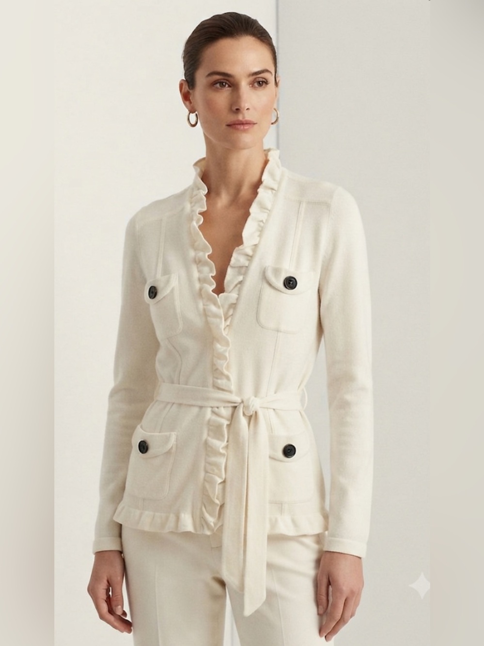 Vintage Y2K L.A. Kitty White Ruffled Tie-Waist Jacket - Size L